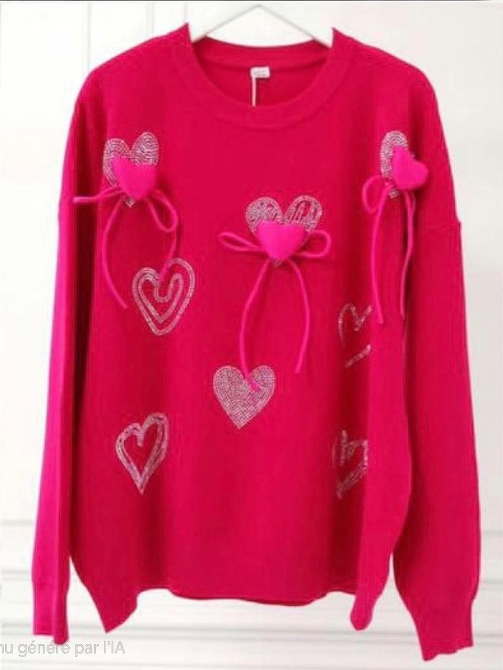 Women's Hot Pink Heart Appliqué Sweatshirt with Bows